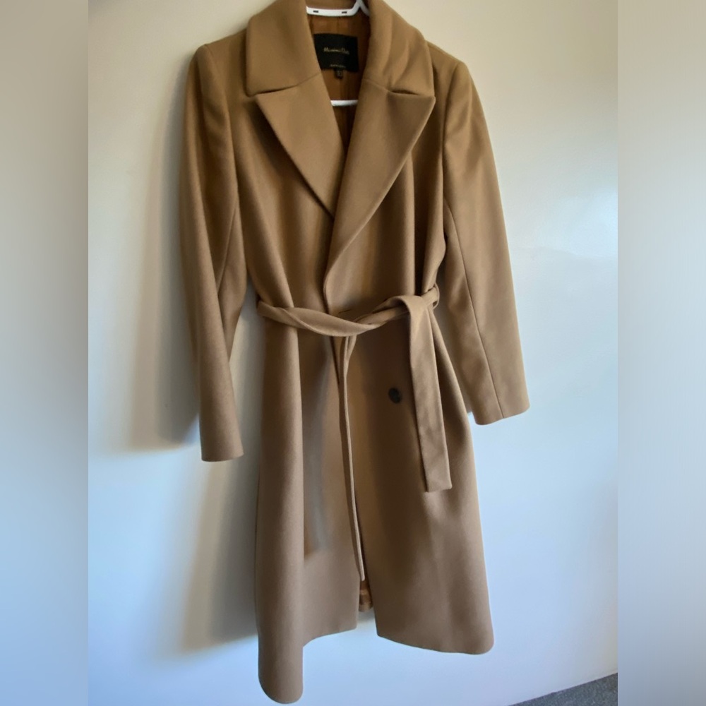 Massing Dutti Classic Wool Blend Belted Camel Coat (US 8)